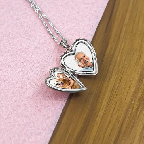 Vista 6 de Collar con medallón de fotos en forma de corazón, 34 pulgadas x 34 pulgadas, incluye cadena de 18 pulgadas, collares personalizados para mujeres