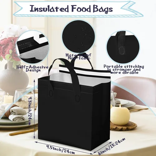 Vista 4 de Kacctyen 100 bolsas aisladas para llevar a granel de 9.5 x 6 x 9.5 pulgadas, bolsa de alimentos con aislamiento térmico para café, té con leche Negro