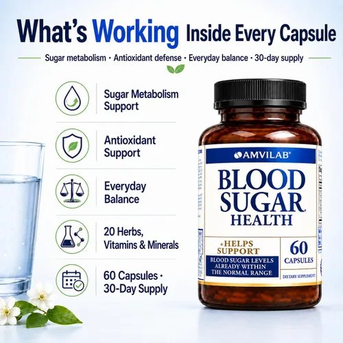 Vista 2 de Blood Sugar Health Natural 20 hierbas y vitaminas con canela, ácido alfa lipoico para apoyar la salud, sin OMG, para hombres y mujeres, soporta