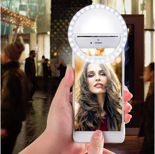 Vista 5 de Anillo de luz para selfie para iPhone, Android, tableta, recargable, 3 niveles de luz