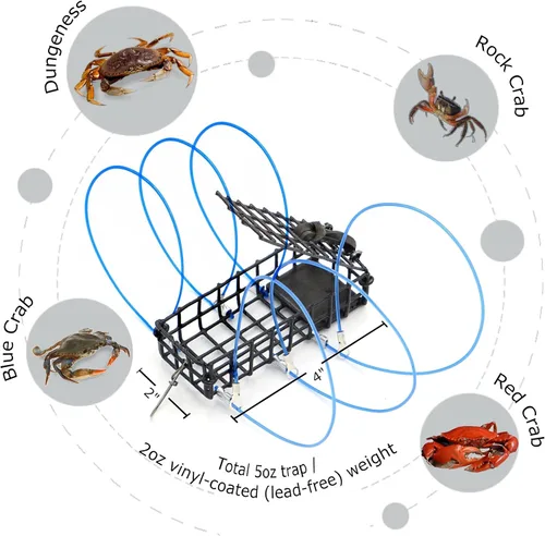 Vista 3 de AirFly Castable Crab Trap for Pier, Jetty & Surf - 6-Loop Fishing Pole Crab Trap Dungeness, Blue & Rock Crabs Lead-Free CA, OR, WA, MD & FL