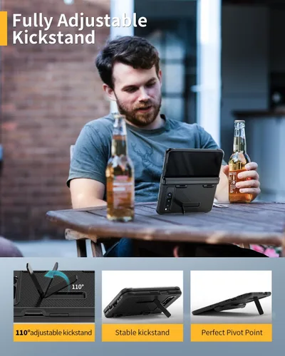 Vista 4 de Lanhiem Funda plegable para Google Pixel, protector de pantalla integrado, protección de bisagra de cuerpo completo, a prueba de golpes, con soporte