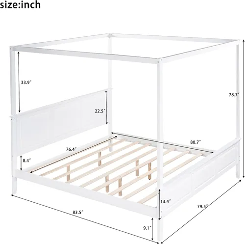 Vista 2 de Harper & Bright Designs Cama con dosel tamaño King con cabecera y estribo, cama de plataforma de madera con soporte de listones, tamaño King