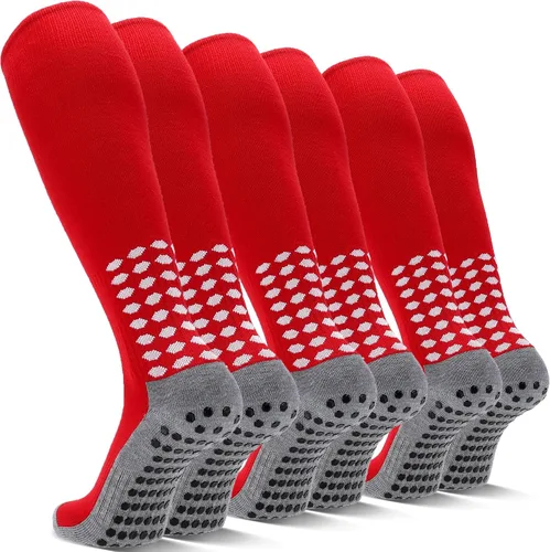 Vista 10 de 3 pares de calcetines de fútbol de agarre para hombre, acolchados, antideslizantes, para fútbol, baloncesto, deportes, hasta la rodilla, calcetines