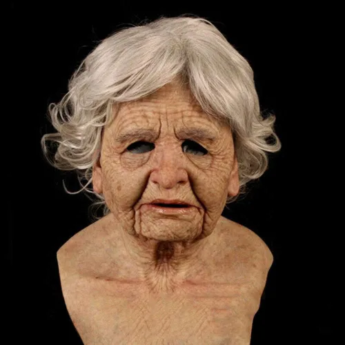 Vista 5 de Máscara realista de anciana, máscara realista de abuela, máscara espeluznante para adultos, máscara de miedo de Halloween, máscara facial
