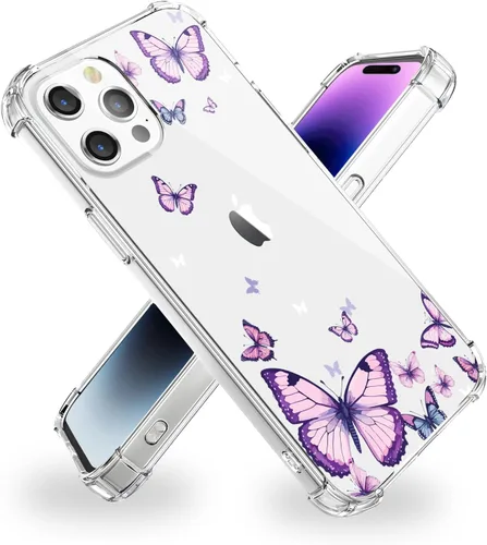 Vista 31 de OOZ Funda de cristal para iPhone 11 Pro (2019) de 5.8 pulgadas, bonita funda protectora transparente, seductor patrón de mariposa morada, suave a