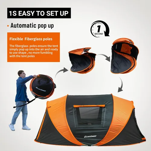 Vista 3 de EchoSmile Tienda de campaña desplegable para 2/4/6 personas, fácil instalación, cúpula resistente al agua, portátil con bolsa de transporte Negro