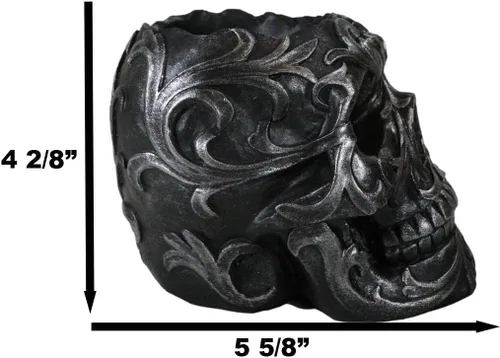 Vista 2 de Ebros Gift Juego de 2 figuras tribales de tatuaje floral para bolígrafo, 5.75 pulgadas de largo, para oficina, osario, decoración de cráneo, cabeza