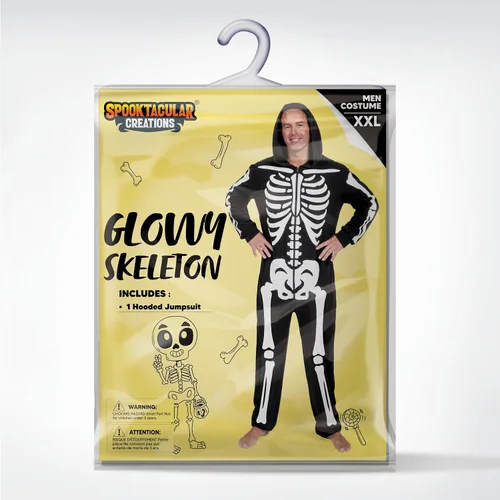 Vista 6 de Spooktacular Creations Disfraz de esqueleto para adultos, para hombre, que brilla en la oscuridad, pijama con capucha, ropa de dormir