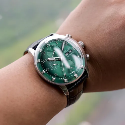 Vista 5 de OBLVLO IM-MUT - Reloj de pulsera para hombre, multifuncional, automático, luminoso, correa de cuero, mecánico, impermeable, reloj de moda