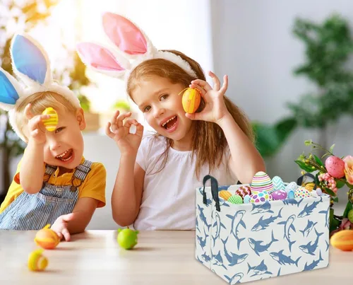 Vista 5 de Cesta rectangular de tiburón para niños, cesta de almacenamiento para bebés, lindo organizador de juguetes para niños, cesta para estante, libro
