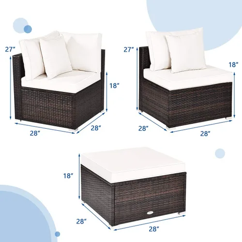 Vista 7 de HAPPYGRILL Juego de sofá de mimbre para patio de 4 piezas, moderno juego de sofá modular con cojines y almohadas lavables, juego de muebles de ratán