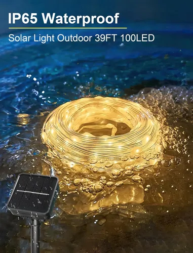 Vista 11 de KerKoor, luces de cuerda solar para exteriores, impermeables, 100 luces LED alimentadas por energía solar, luces de hadas para decoración