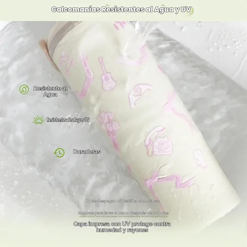 Vista 4 de Swiftie-Inspired - Adhesivo estético de transferencia UV rosa para Owala FreeSip 24 onzas, calcomanía para botella bonita y elegante inspirada