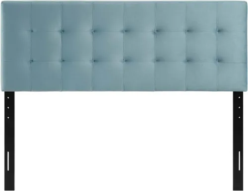 Vista 4 de Modway Lily Queen - Cabecera capitoné estilo biscuit de terciopelo de alto rendimiento, color azul claro