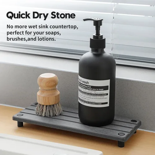 Vista 2 de Organizador de Fregadero de Cocina, Bandeja de Piedra Absorbente de Agua para Fregadero, Bandeja de Encimera de Baño de Diatomita, Protector