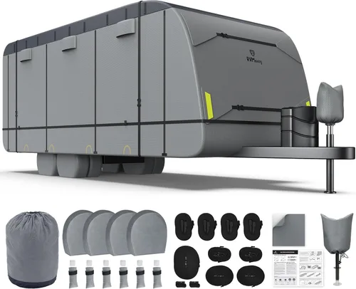 Vista 12 de RVMasking - Funda para remolque de RV de 18 a 20 pies, funda de 7 capas extra gruesa para cámper impermeable y resistente al viento