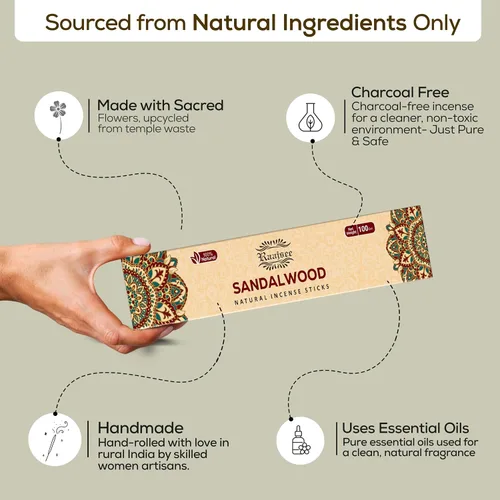 Vista 3 de Raajsee Varitas de incienso (6.35 oz), 100% puras orgánicas y naturales, enrolladas a mano, sin productos químicos, perfectas para aromaterapia