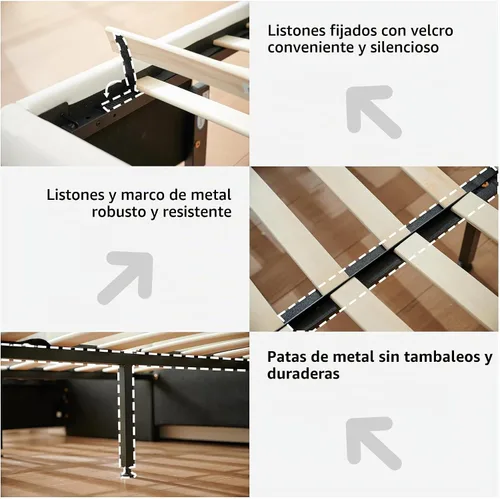 Vista 6 de Cabecero alto tapizado con plataforma King con 2 cajones de almacenamiento