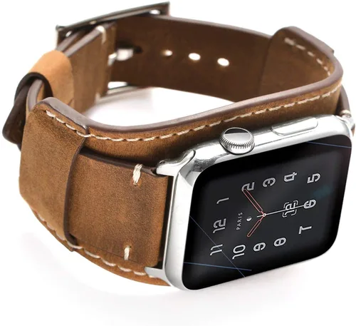 Vista 10 de Compatible con correas de Apple Watch de 1.496 pulgadas, 1.575 pulgadas, 1.614 pulgadas, correa de cuero genuino retro de caballo loco para iWatch