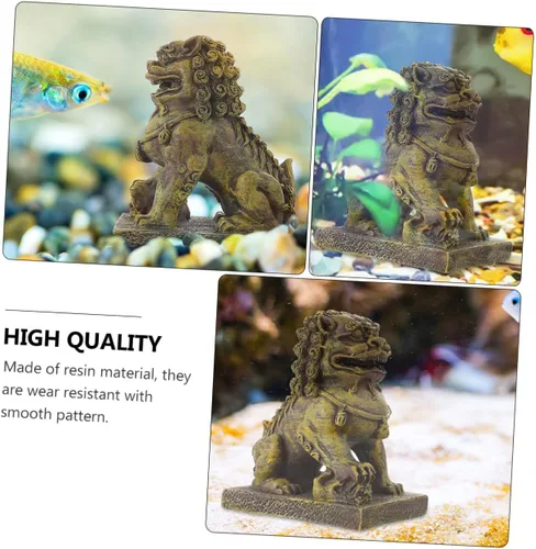 Vista 3 de Happyyami 2 piezas de adorno de león micro paisaje acuario decoración manualidades con diseño chino símbolo de fuerza y prosperidad para peceras