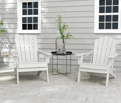 Vista 2 de FOOWIN Adirondack - Silla plegable de polietileno de alta densidad para patio con soporte para tazas, silla de plástico resistente de 400 libras