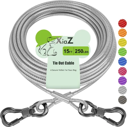 Vista 17 de XiaZ Cable de amarre para perros de 10 pies, para patio, cable de acero para mascotas con clips duraderos con bloqueo, cadenas para perros