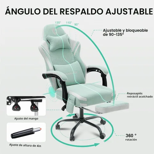 Vista 7 de Douxlife Silla de juegos de tela Tech, silla de computadora de oficina de Verde