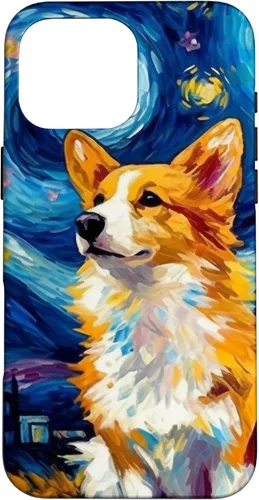 Vista 19 de Carcasa para iPhone 16 Welsh Corgi Dog Starry Night Van Gogh Welsh Corgi
