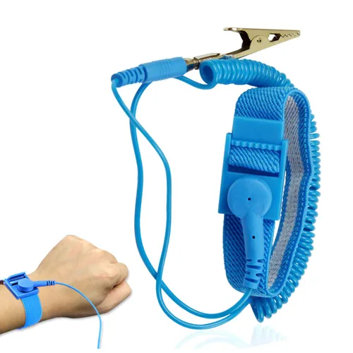 Vista 2 de Correa de muñeca antiestática, pulsera ESD ajustable con clip de cocodrilo de alambre de conexión a tierra, para trabajar en dispositivos