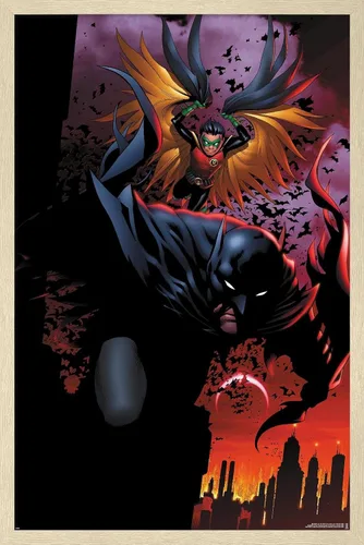 Vista 7 de Trends International DC Comics Batman - Póster de pared de ataque de Batman y Robin, 22.4 pulgadas de largo x 14.7 pulgadas, versión enmarcada