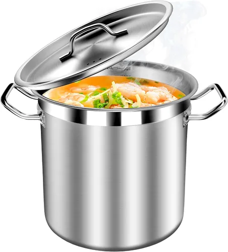 Vista 8 de STOCKPOT Olla de cocina, olla de acero inoxidable, olla de sopa con tapa de vidrio, ollas de inducción - 6 cuartos