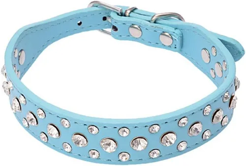 Vista 13 de Dogs Kingdom Collares de cuero con diamantes de imitación personalizados de 10 a 24 pulgadas de longitud, para razas pequeñas y medianas, color Negro