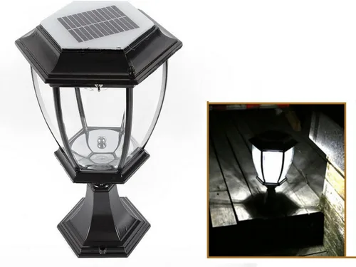 Vista 3 de Lámpara de poste de jardín de 2 piezas de 5 W LED de energía solar para exteriores, impermeable, negro, ahorro de energía para césped, jardín