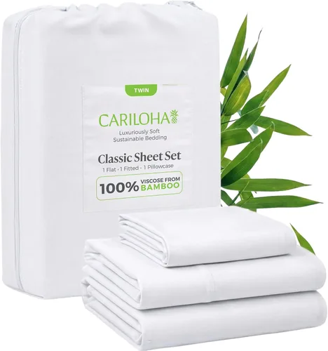 Vista 10 de Cariloha Set de sábanas clásico de 4 piezas Ropa de cama de playa King Material de viscosa Extra suave, refrescante para personas que