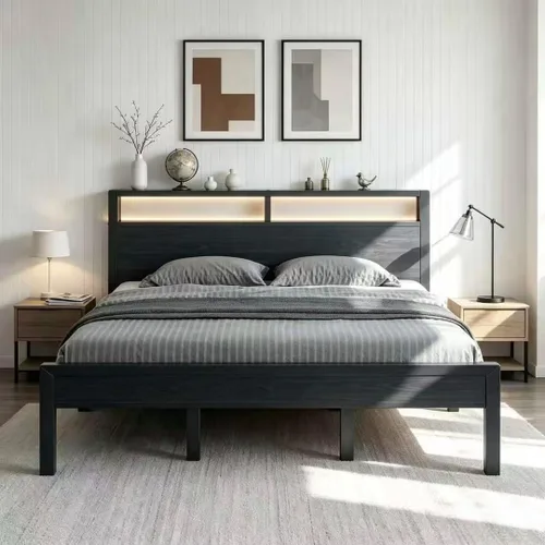 Vista 15 de LoVinson Full Size Bed Frame with Charging Station and LED Light, Metal Platform Bed with Storage Headboard, Noise Free, No Box Spring Needed, Easy