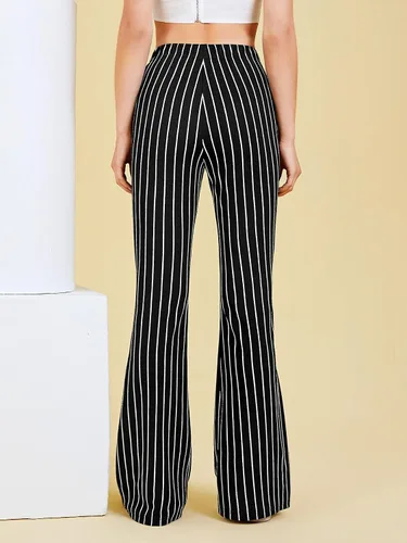 Vista 2 de WDIRARA - Pantalones largos elásticos para mujer al cuerpo como una piel de serpiente de cintura alta estilo informal