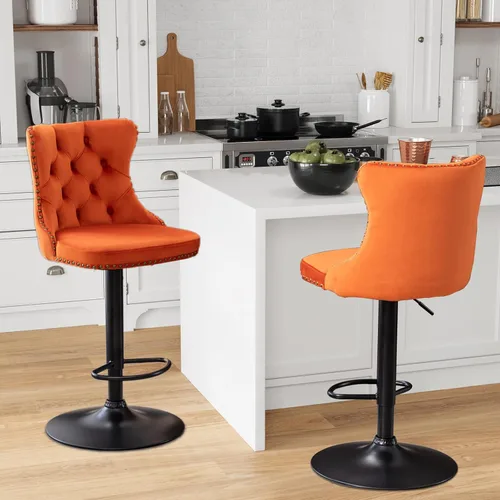 Vista 26 de Aoowow Juego de 2 taburetes de bar giratorios, taburetes de bar ajustables con respaldo de terciopelo copetudo, sillas de bar modernas tapizadas