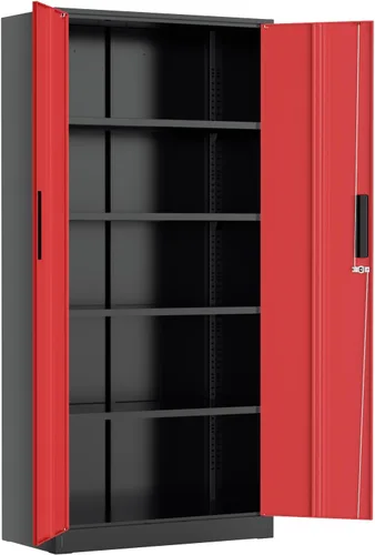 Vista 14 de Greenvelly Armario de almacenamiento de metal con cerradura, gabinete de almacenamiento cerrado negro de 72 pulgadas con 2 puertas y 4 estantes