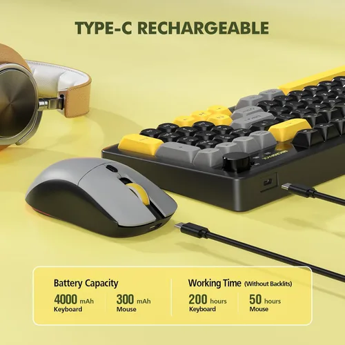 Vista 3 de Combo de teclado y mouse inalámbricos cremoso con teclado numérico para computadora de escritorio, Mac, iPad, Bluetooth/2.4 ghz/recargable