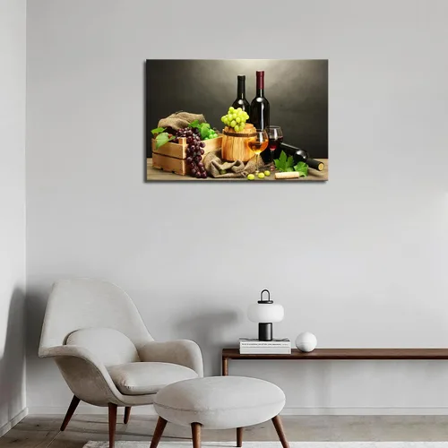 Vista 5 de Vino de uva en botella, tazas de arte de pared, pintura de la imagen, impresión en lienzo, imágenes de alimentos para decoración del hogar, regalo