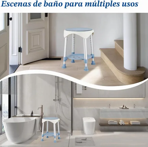 Vista 8 de Taburete de ducha para ducha interior, giratorio de 360°, azul, 300 libras