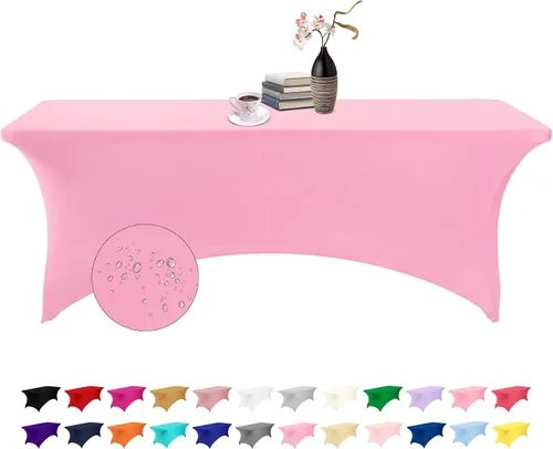Vista 61 de Paquete de 2 fundas de mesa de elastano impermeables para mesas rectangulares, 6 pies, negras, elásticas, resistentes a manchas, para todas