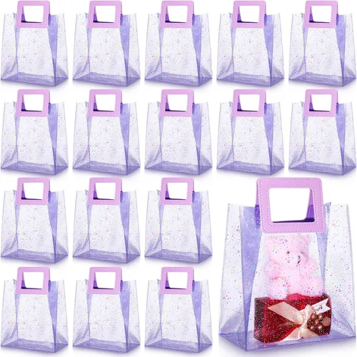Vista 8 de Jetec 20 bolsas de regalo de PVC transparente blanco con asas a granel, bolsas de regalo de fiesta reutilizables para bodas, despedidas de soltera