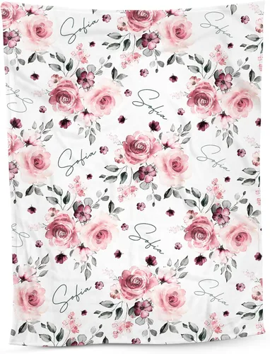 Vista 17 de NAZENTI Manta de bebé de elefante personalizada, manta de bebé niña personalizada con nombre y floral, regalo para niñas y niños, recién nacidos