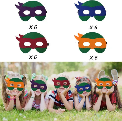 Vista 8 de Paquete de 24 máscaras de tortugas para niños, máscara de tortugas, suministros de fiesta de cosplay, máscaras de fiesta, disfraces de tortugas