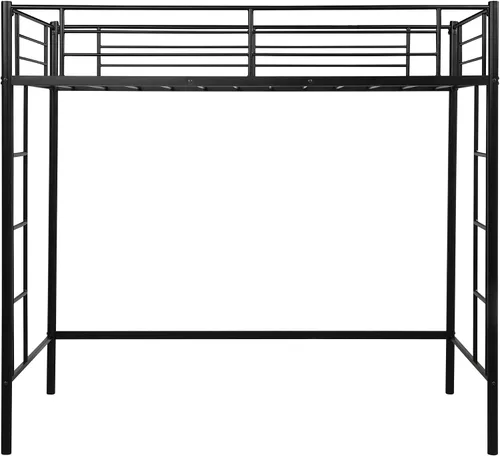 Vista 8 de Cama alta individual para niños, marco de cama alta resistente con 2 escaleras y barandillas de protección, cama alta moderna para dormitorio