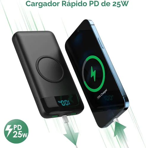 Vista 2 de Wireless Portable Charger 30,800mAh,15W Wireless Charging USB C Power Bank,25W PD QC 4.0 Fast Charging 4 Outputs Travel Essentials Battery Pack Negro