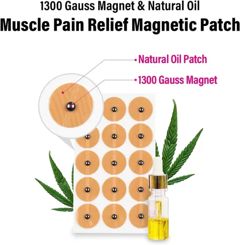 Vista 5 de [Paquete de 90] Parche magnético muscular con aceite natural, parches magnéticos de acupresión, 1300 Gauss, terapia magnética, energías magnéticas