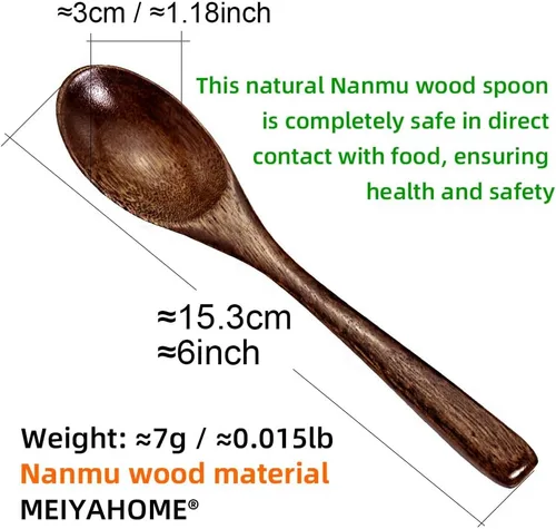 Vista 7 de 2 cucharas de madera natural nanmu de 6 pulgadas y 5.9 in, cucharas de madera, cucharas de sopa, cucharas de servir, cucharadita de madera
